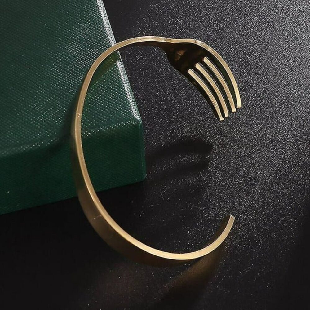 Little Mermaid Ariel Dinglehopper Foodie Gold Tone Fork Cuff Bracelet